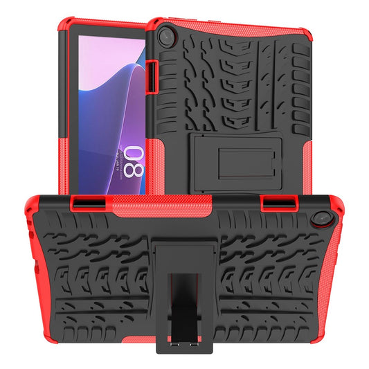 For Lenovo Tab M10 (Gen 3) TB-328FU / TB-328XU Tire Texture Anti-Slip Case Drop Protection Hybrid PC+TPU Shockproof Cover with Kickstand - Red