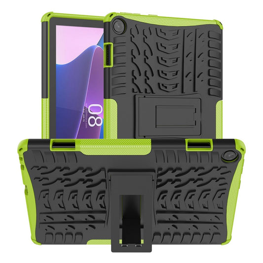 For Lenovo Tab M10 (Gen 3) TB-328FU / TB-328XU Tire Texture Anti-Slip Case Drop Protection Hybrid PC+TPU Shockproof Cover with Kickstand - Green