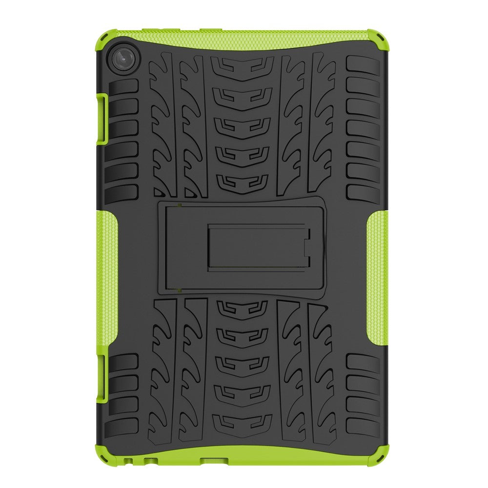 For Lenovo Tab M10 (Gen 3) TB-328FU / TB-328XU Tire Texture Anti-Slip Case Drop Protection Hybrid PC+TPU Shockproof Cover with Kickstand - Green
