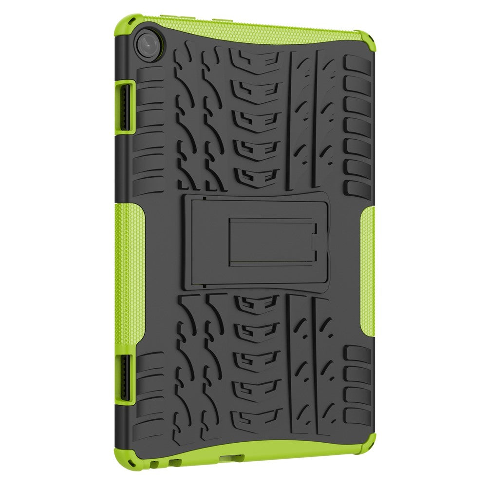 For Lenovo Tab M10 (Gen 3) TB-328FU / TB-328XU Tire Texture Anti-Slip Case Drop Protection Hybrid PC+TPU Shockproof Cover with Kickstand - Green