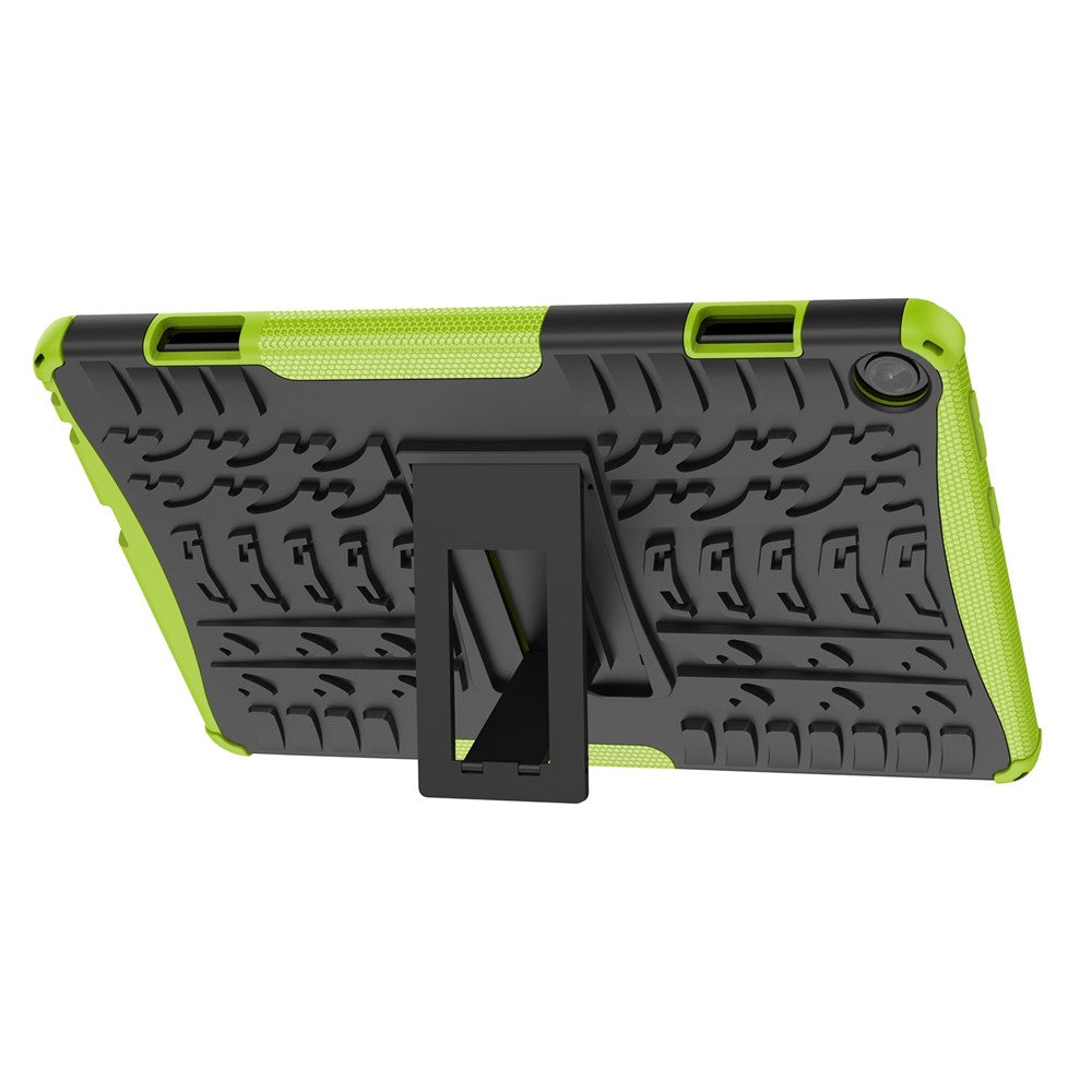 For Lenovo Tab M10 (Gen 3) TB-328FU / TB-328XU Tire Texture Anti-Slip Case Drop Protection Hybrid PC+TPU Shockproof Cover with Kickstand - Green