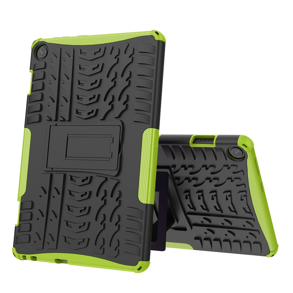 For Lenovo Tab M10 (Gen 3) TB-328FU / TB-328XU Tire Texture Anti-Slip Case Drop Protection Hybrid PC+TPU Shockproof Cover with Kickstand - Green