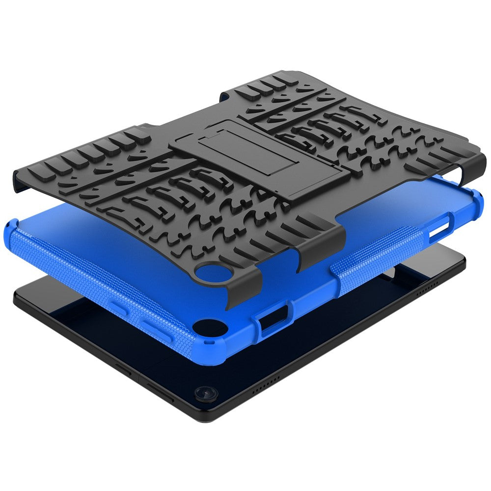 For Lenovo Tab M10 (Gen 3) TB-328FU / TB-328XU Tire Texture Anti-Slip Case Drop Protection Hybrid PC+TPU Shockproof Cover with Kickstand - Blue