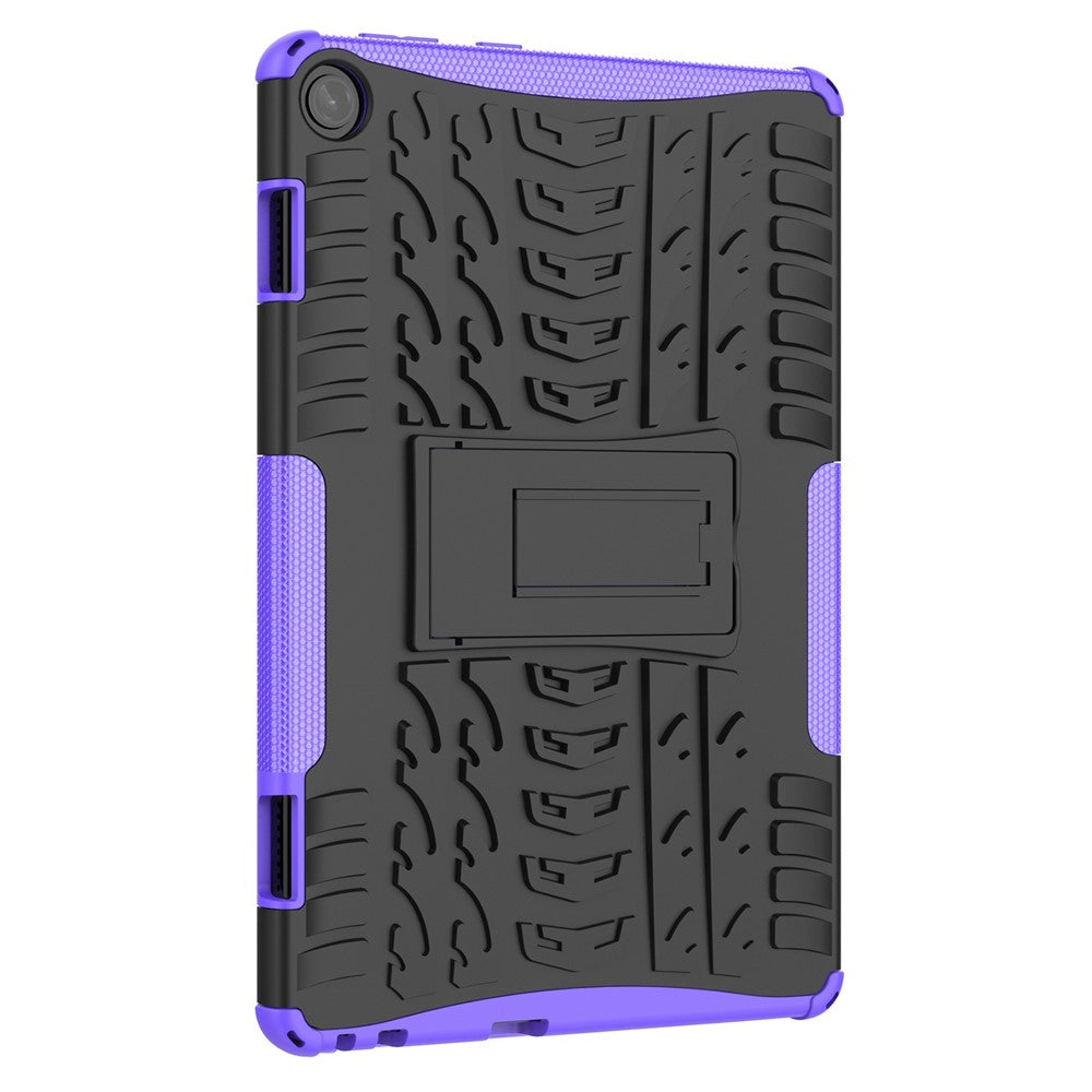 For Lenovo Tab M10 (Gen 3) TB-328FU / TB-328XU Tire Texture Anti-Slip Case Drop Protection Hybrid PC+TPU Shockproof Cover with Kickstand - Purple