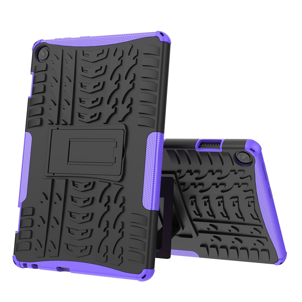 For Lenovo Tab M10 (Gen 3) TB-328FU / TB-328XU Tire Texture Anti-Slip Case Drop Protection Hybrid PC+TPU Shockproof Cover with Kickstand - Purple
