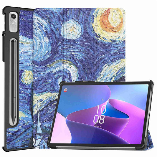 For Lenovo Tab P11 Pro Gen 2 Tri-Fold Stand Tablet Case Pattern Printing PU Leather Auto Wake / Sleep Cover with Pencil Holder - Starry Sky