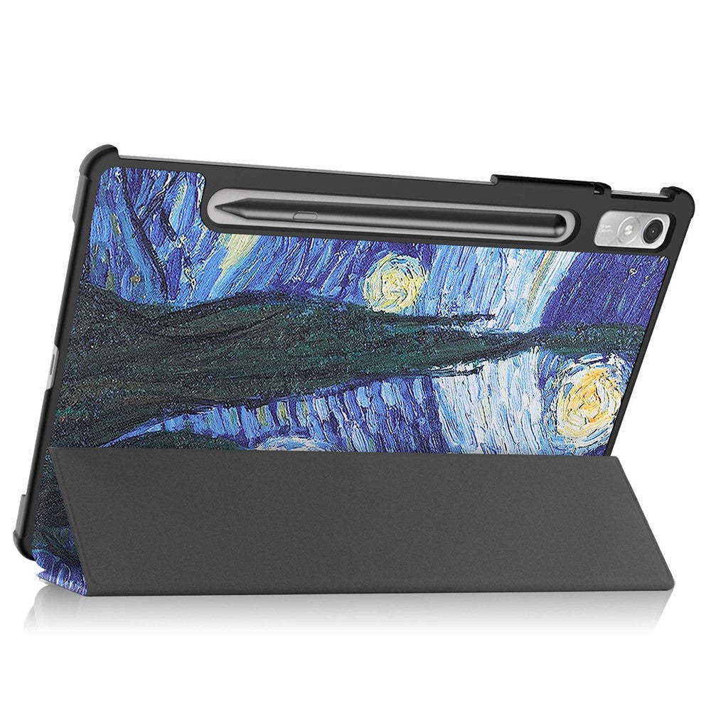 For Lenovo Tab P11 Pro Gen 2 Tri-Fold Stand Tablet Case Pattern Printing PU Leather Auto Wake / Sleep Cover with Pencil Holder - Starry Sky