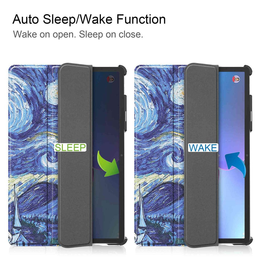 For Lenovo Tab P11 Pro Gen 2 Tri-Fold Stand Tablet Case Pattern Printing PU Leather Auto Wake / Sleep Cover with Pencil Holder - Starry Sky