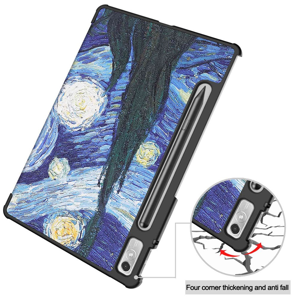 For Lenovo Tab P11 Pro Gen 2 Tri-Fold Stand Tablet Case Pattern Printing PU Leather Auto Wake / Sleep Cover with Pencil Holder - Starry Sky