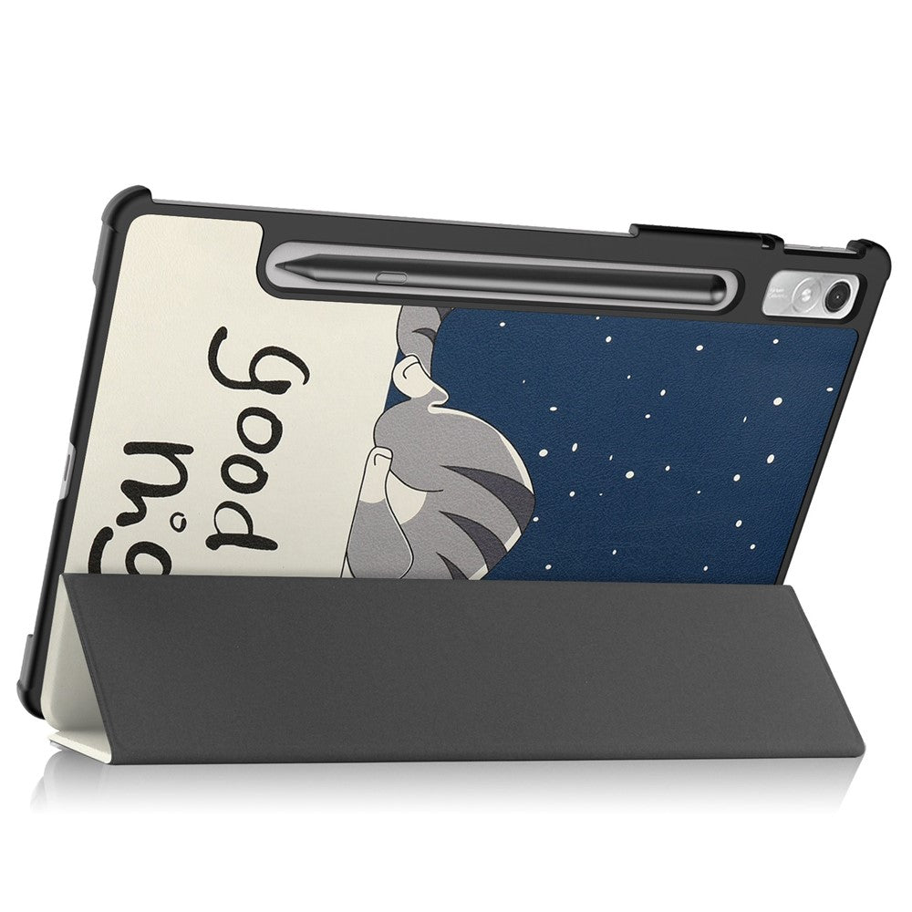 For Lenovo Tab P11 Pro Gen 2 Tri-Fold Stand Tablet Case Pattern Printing PU Leather Auto Wake / Sleep Cover with Pencil Holder - Cat