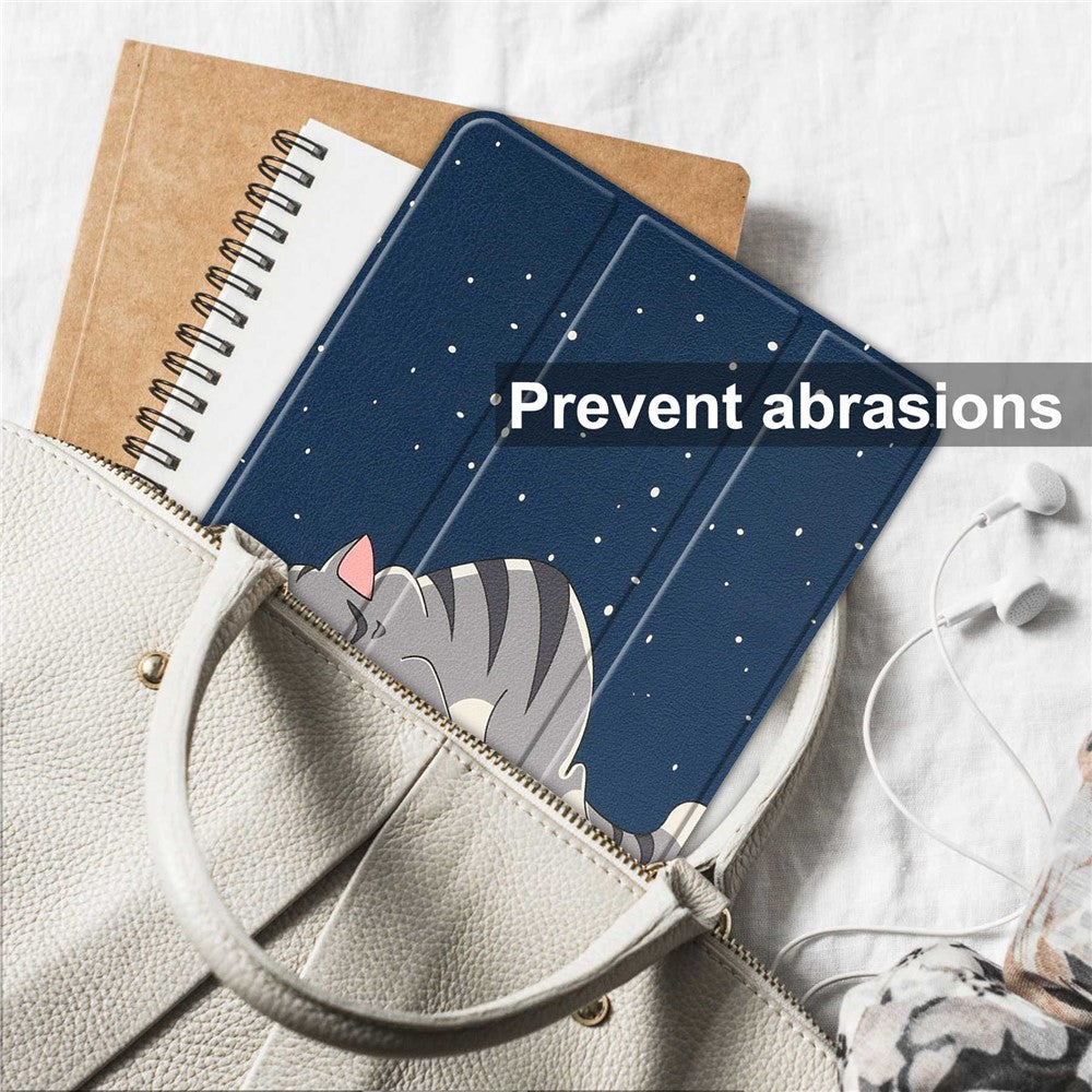 For Lenovo Tab P11 Pro Gen 2 Tri-Fold Stand Tablet Case Pattern Printing PU Leather Auto Wake / Sleep Cover with Pencil Holder - Cat