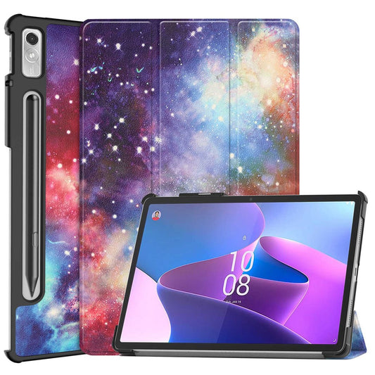 For Lenovo Tab P11 Pro Gen 2 Tri-Fold Stand Tablet Case Pattern Printing PU Leather Auto Wake / Sleep Cover with Pencil Holder - Milky Way Nebula