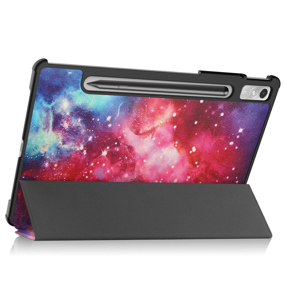 For Lenovo Tab P11 Pro Gen 2 Tri-Fold Stand Tablet Case Pattern Printing PU Leather Auto Wake / Sleep Cover with Pencil Holder - Milky Way Nebula