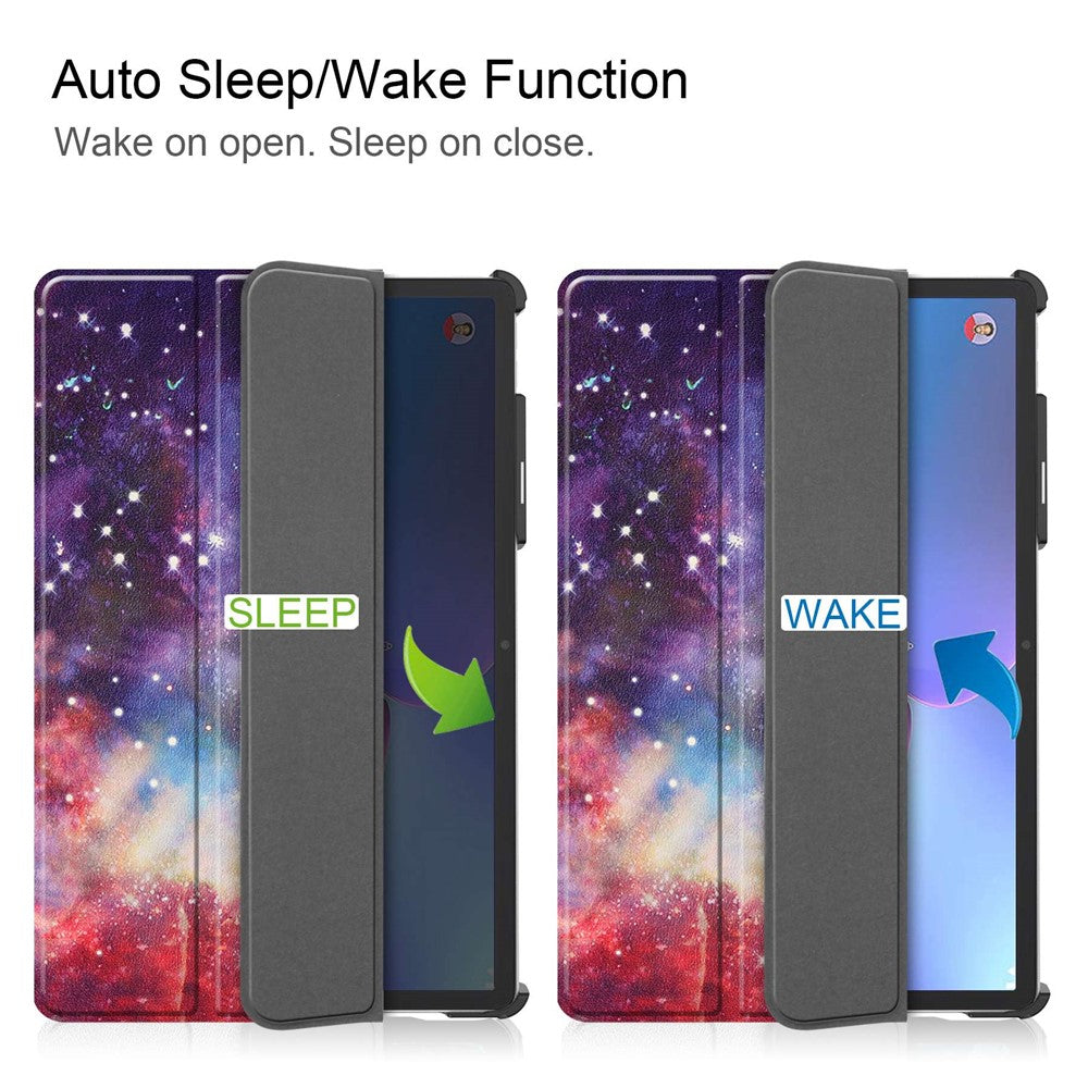 For Lenovo Tab P11 Pro Gen 2 Tri-Fold Stand Tablet Case Pattern Printing PU Leather Auto Wake / Sleep Cover with Pencil Holder - Milky Way Nebula