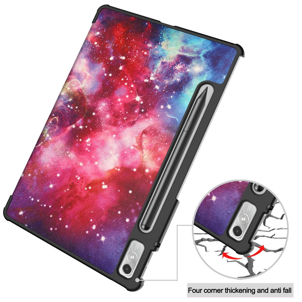 For Lenovo Tab P11 Pro Gen 2 Tri-Fold Stand Tablet Case Pattern Printing PU Leather Auto Wake / Sleep Cover with Pencil Holder - Milky Way Nebula