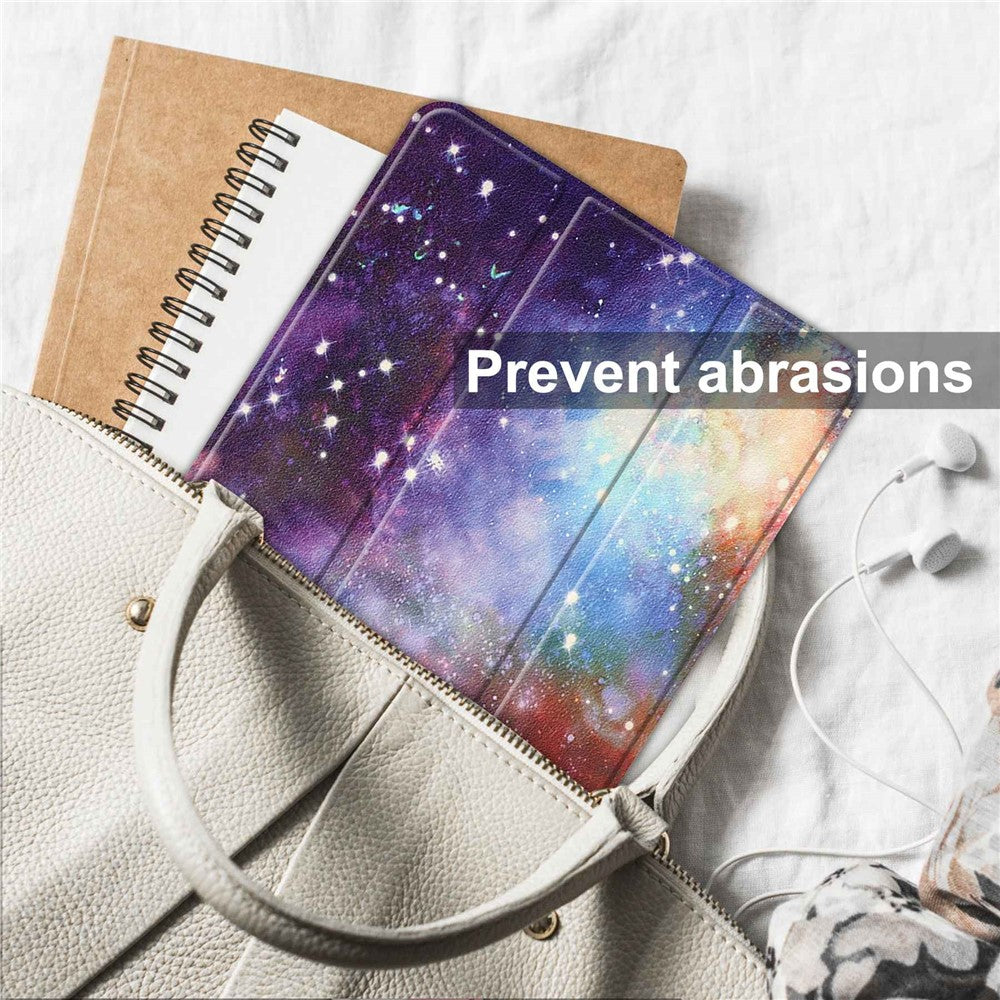 For Lenovo Tab P11 Pro Gen 2 Tri-Fold Stand Tablet Case Pattern Printing PU Leather Auto Wake / Sleep Cover with Pencil Holder - Milky Way Nebula