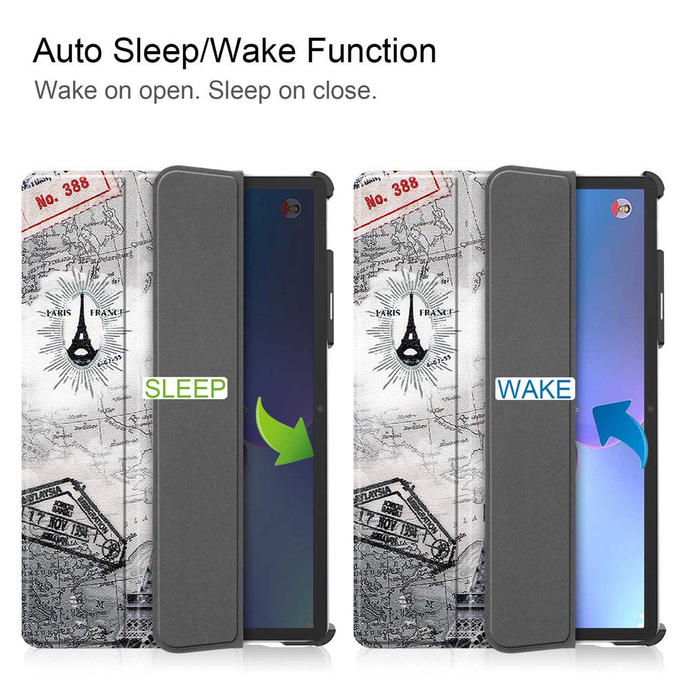 For Lenovo Tab P11 Pro Gen 2 Tri-Fold Stand Tablet Case Pattern Printing PU Leather Auto Wake / Sleep Cover with Pencil Holder - Vintage Tower