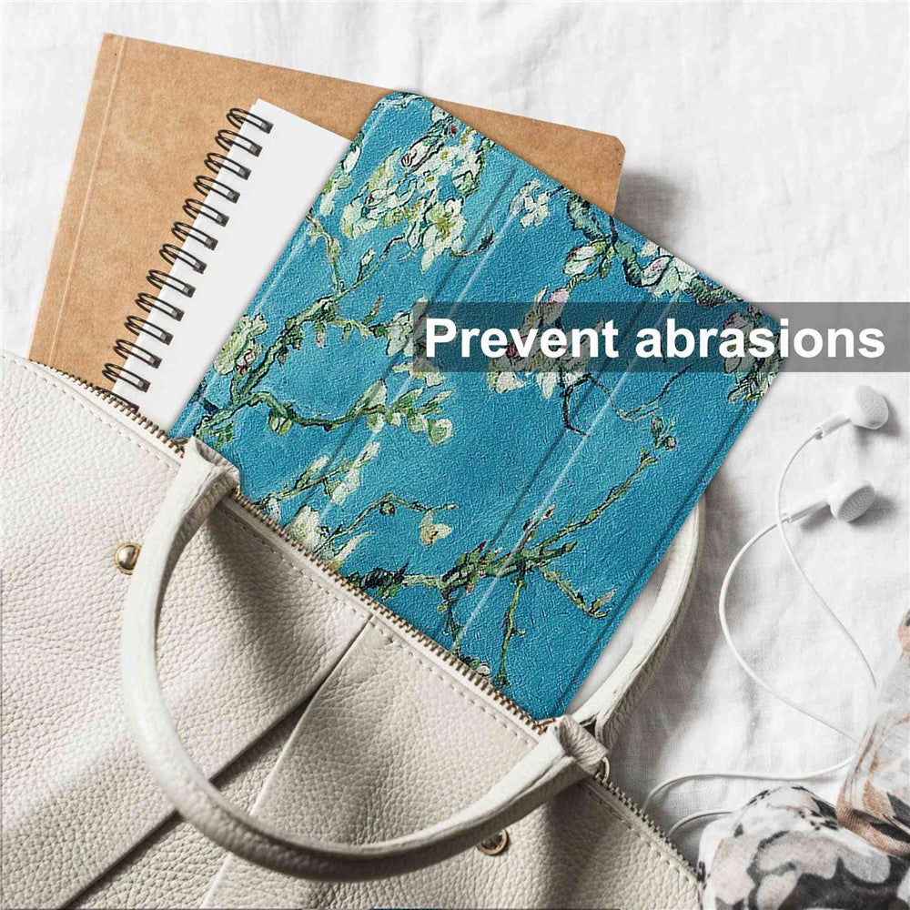 For Lenovo Tab P11 Pro Gen 2 Tri-Fold Stand Tablet Case Pattern Printing PU Leather Auto Wake / Sleep Cover with Pencil Holder - Apricot Blossom