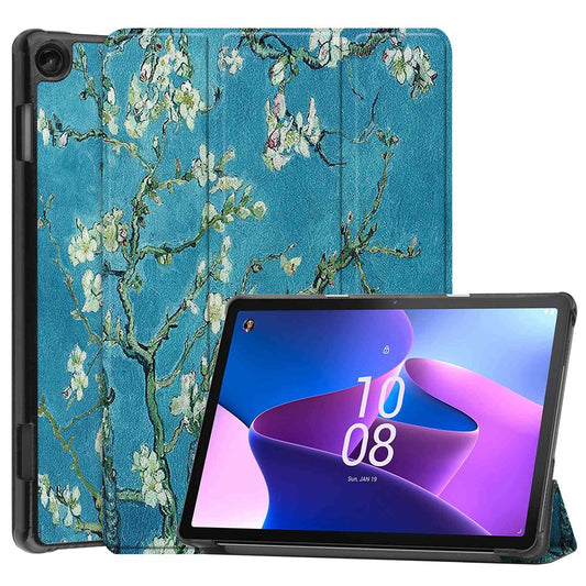 For Lenovo Tab M10 (Gen 3) TB-328FU / TB-328XU Pattern Printing Tablet Case PU Leather Trifold Stand Cover with Auto Wake / Sleep - Apricot Blossom