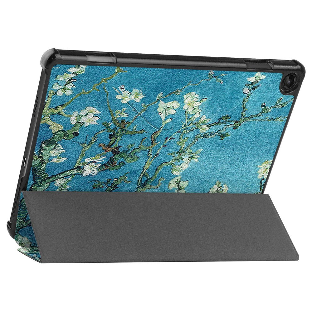 For Lenovo Tab M10 (Gen 3) TB-328FU / TB-328XU Pattern Printing Tablet Case PU Leather Trifold Stand Cover with Auto Wake / Sleep - Apricot Blossom