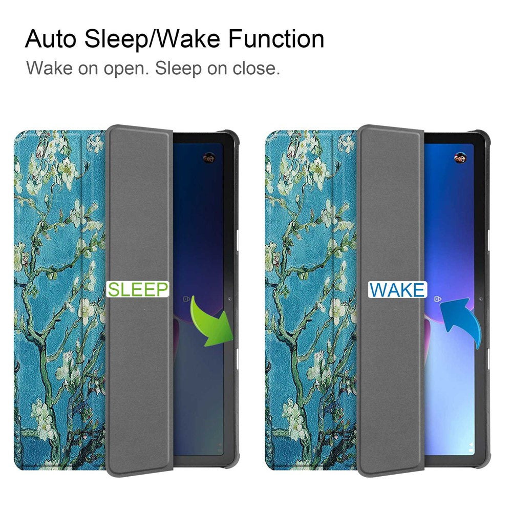 For Lenovo Tab M10 (Gen 3) TB-328FU / TB-328XU Pattern Printing Tablet Case PU Leather Trifold Stand Cover with Auto Wake / Sleep - Apricot Blossom