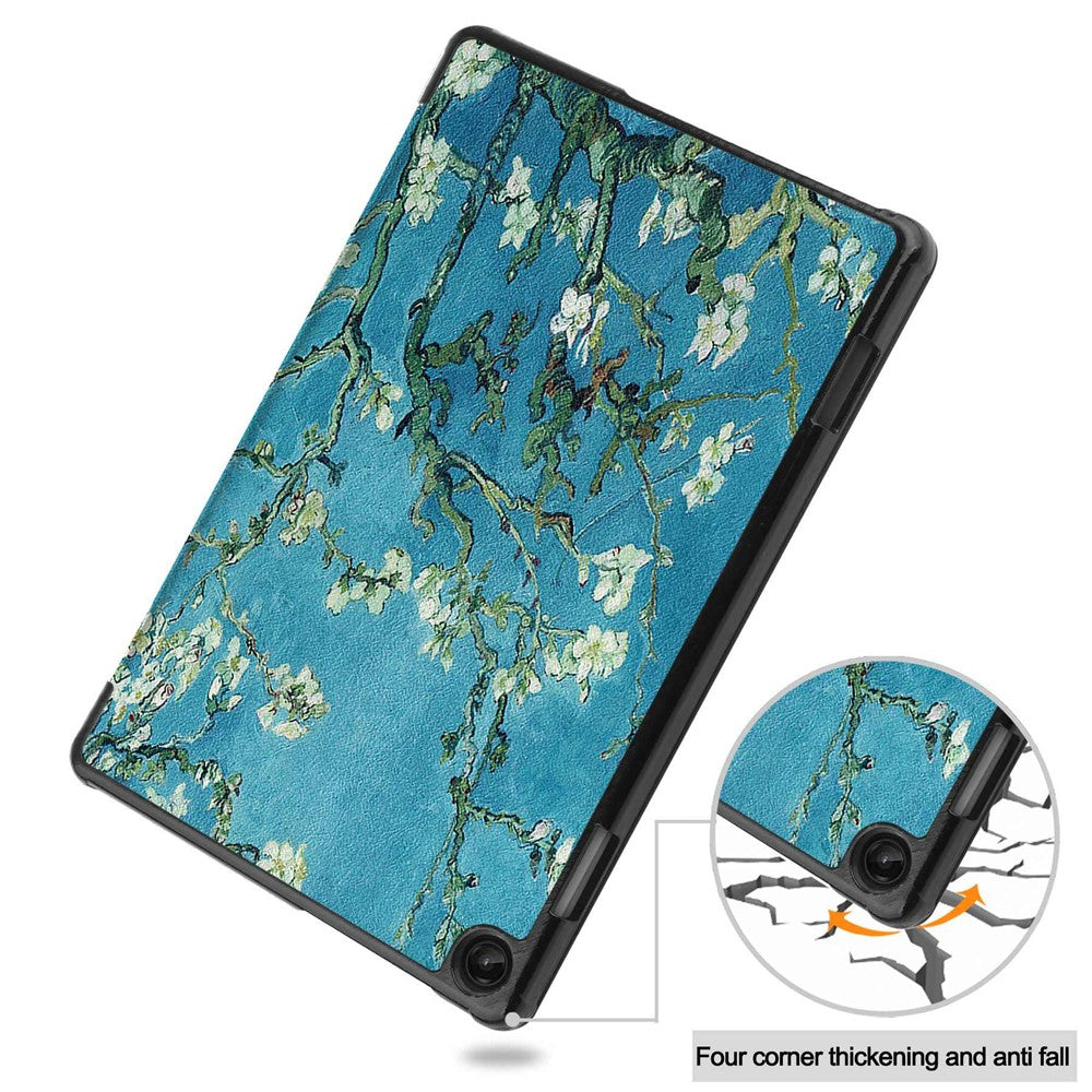 For Lenovo Tab M10 (Gen 3) TB-328FU / TB-328XU Pattern Printing Tablet Case PU Leather Trifold Stand Cover with Auto Wake / Sleep - Apricot Blossom