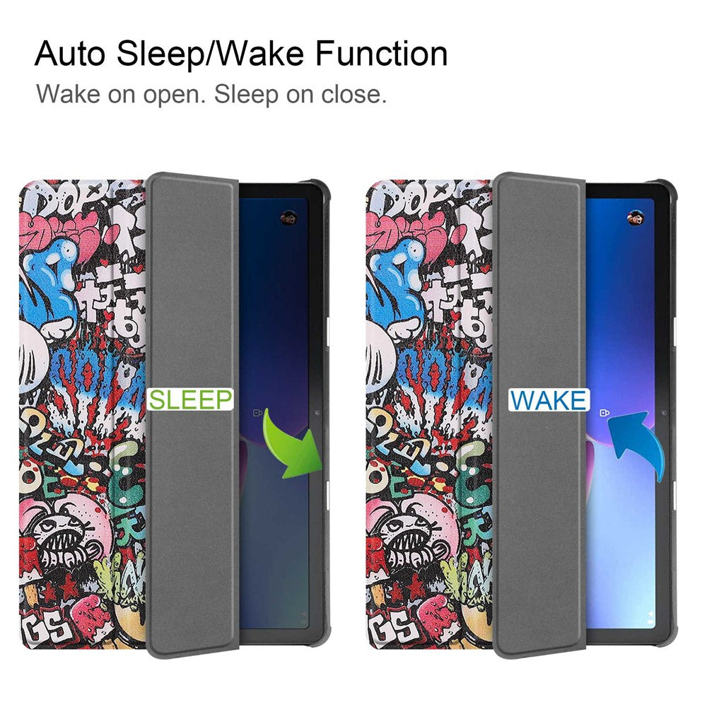 For Lenovo Tab M10 (Gen 3) TB-328FU / TB-328XU Pattern Printing Tablet Case PU Leather Trifold Stand Cover with Auto Wake / Sleep - Graffiti