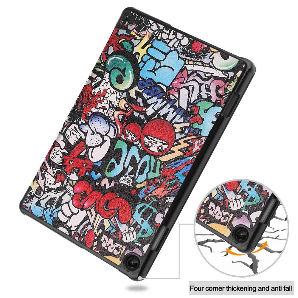 For Lenovo Tab M10 (Gen 3) TB-328FU / TB-328XU Pattern Printing Tablet Case PU Leather Trifold Stand Cover with Auto Wake / Sleep - Graffiti
