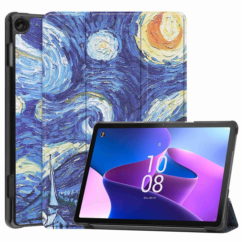 For Lenovo Tab M10 (Gen 3) TB-328FU / TB-328XU Pattern Printing Tablet Case PU Leather Trifold Stand Cover with Auto Wake / Sleep - Starry Sky
