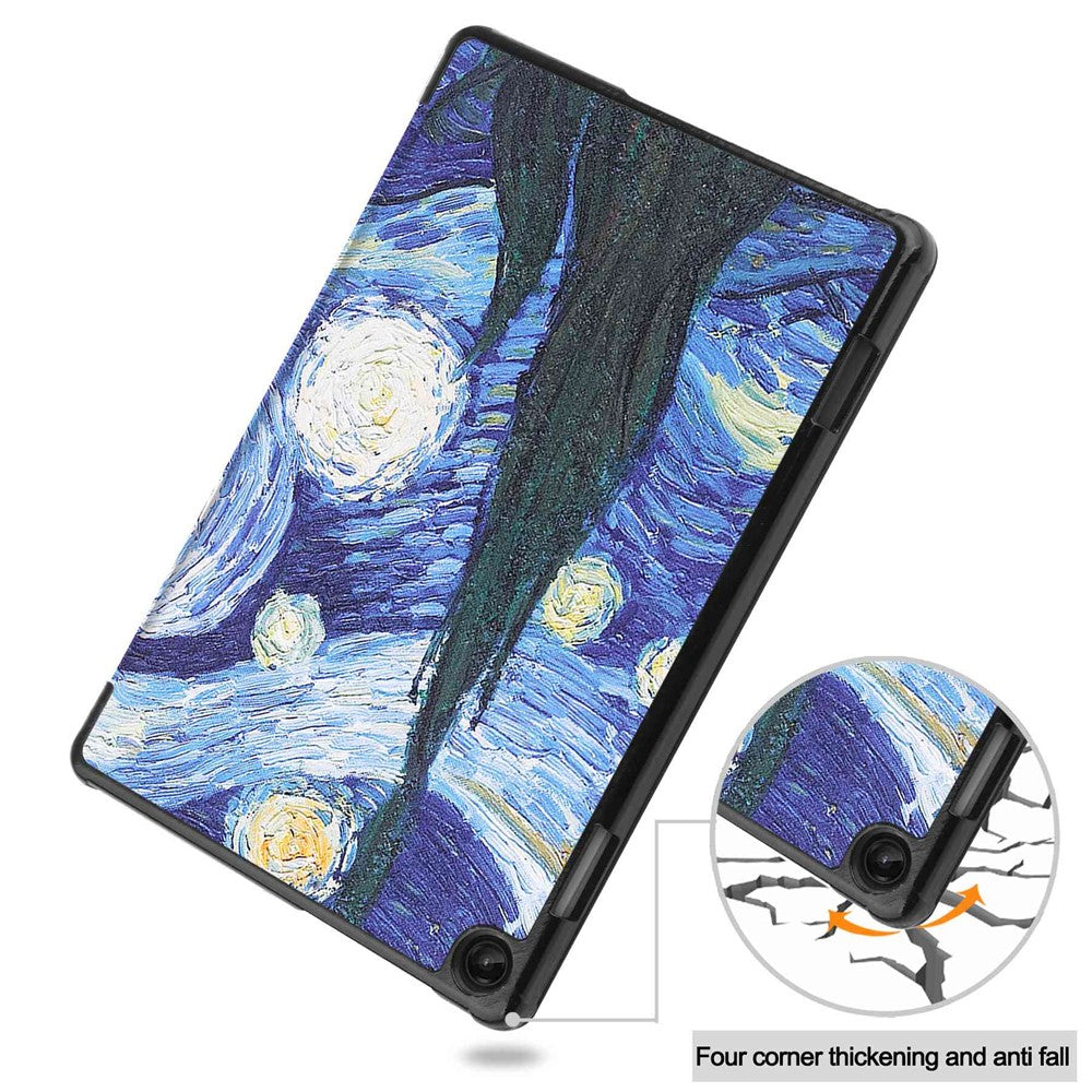 For Lenovo Tab M10 (Gen 3) TB-328FU / TB-328XU Pattern Printing Tablet Case PU Leather Trifold Stand Cover with Auto Wake / Sleep - Starry Sky