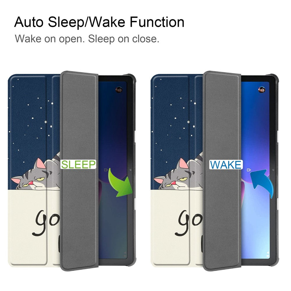 For Lenovo Tab M10 (Gen 3) TB-328FU / TB-328XU Pattern Printing Tablet Case PU Leather Trifold Stand Cover with Auto Wake / Sleep - Cat