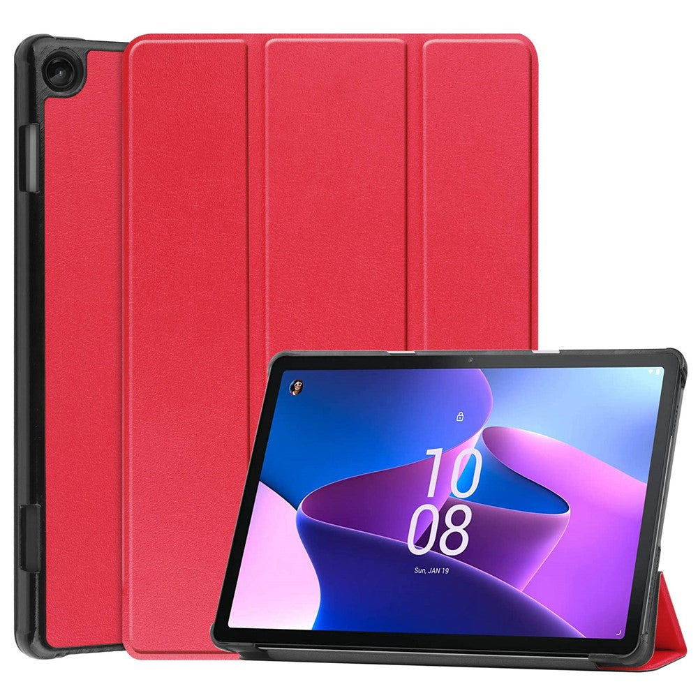 For Lenovo Tab M10 (Gen 3) TB-328FU/TB-328XU PU Leather Trifold Stand Cover Auto Sleep/Wake Case - Red