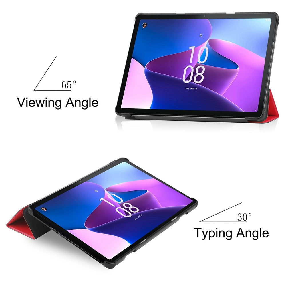 For Lenovo Tab M10 (Gen 3) TB-328FU/TB-328XU PU Leather Trifold Stand Cover Auto Sleep/Wake Case - Red