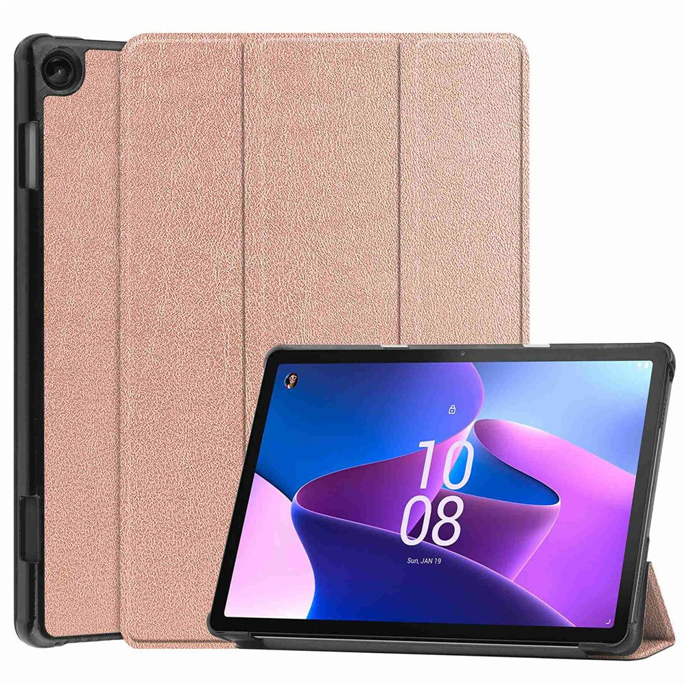 For Lenovo Tab M10 (Gen 3) TB-328FU/TB-328XU PU Leather Trifold Stand Cover Auto Sleep/Wake Case - Rose Gold