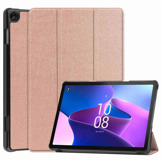 For Lenovo Tab M10 (Gen 3) TB-328FU/TB-328XU PU Leather Trifold Stand Cover Auto Sleep/Wake Case - Rose Gold