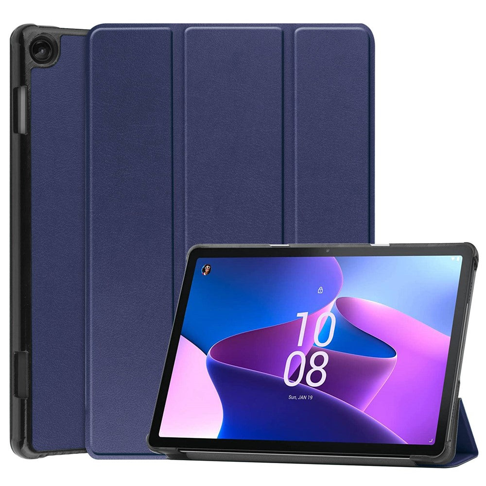 For Lenovo Tab M10 (Gen 3) TB-328FU/TB-328XU PU Leather Trifold Stand Cover Auto Sleep/Wake Case - Dark Blue