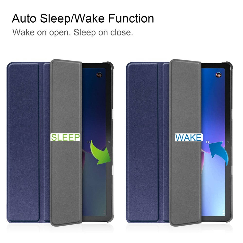 For Lenovo Tab M10 (Gen 3) TB-328FU/TB-328XU PU Leather Trifold Stand Cover Auto Sleep/Wake Case - Dark Blue