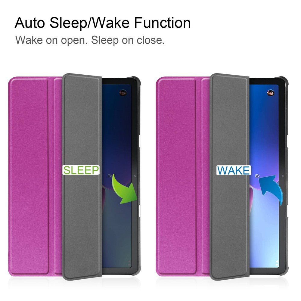 For Lenovo Tab M10 (Gen 3) TB-328FU/TB-328XU PU Leather Trifold Stand Cover Auto Sleep/Wake Case - Purple