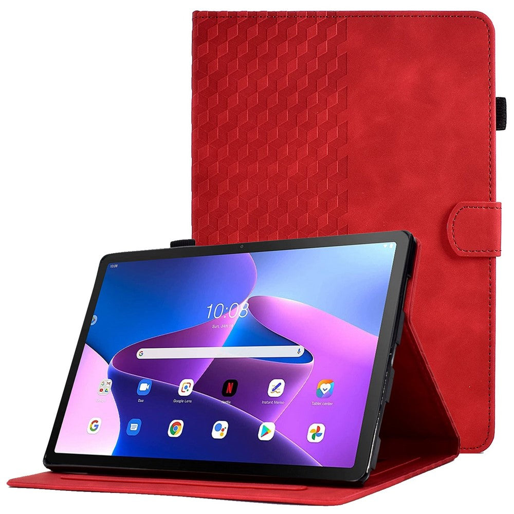 Auto Wake / Sleep Shockproof Case for Lenovo Tab M10 Plus (3rd Gen) / Xiaoxin Pad 2022 10.6 inch Pattern Imprinted Anti-Drop Cover Solid Color Stitching Tablet Leather Stand Case with Card Slots - Red