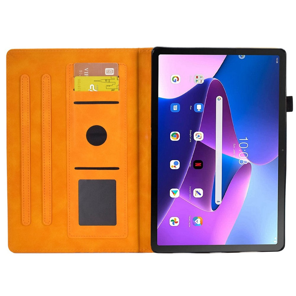 Auto Wake / Sleep Shockproof Case for Lenovo Tab M10 Plus (3rd Gen) / Xiaoxin Pad 2022 10.6 inch Pattern Imprinted Anti-Drop Cover Solid Color Stitching Tablet Leather Stand Case with Card Slots - Khaki