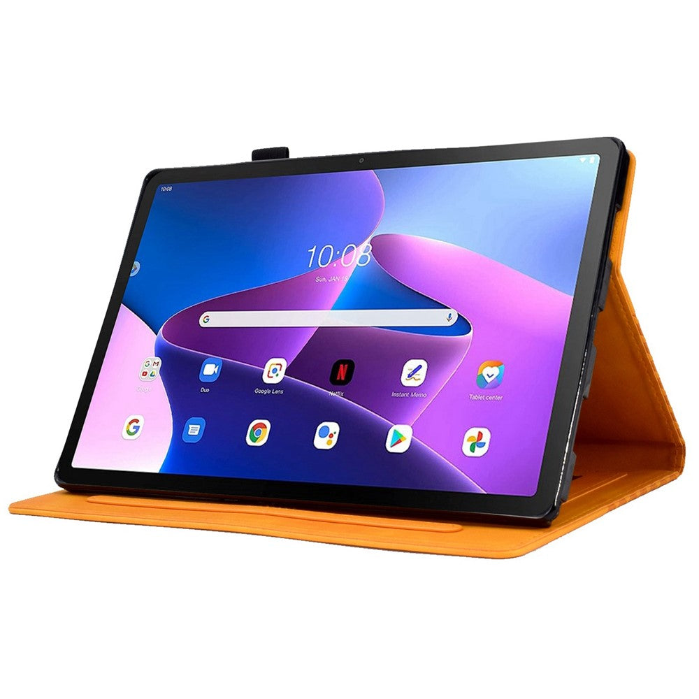 Auto Wake / Sleep Shockproof Case for Lenovo Tab M10 Plus (3rd Gen) / Xiaoxin Pad 2022 10.6 inch Pattern Imprinted Anti-Drop Cover Solid Color Stitching Tablet Leather Stand Case with Card Slots - Khaki