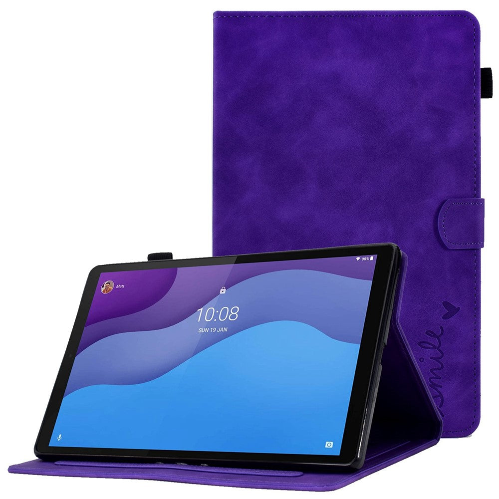 For Lenovo Tab M10 HD Gen 2 X306 10.1" PU Leather Folio Stand Case Pattern Imprinted Magnetic Clasp Smart Cover with Card Slots and Pen Holder - Purple