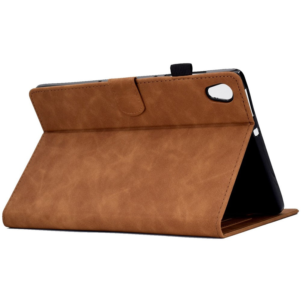 For Lenovo Tab M10 HD Gen 2 X306 10.1" PU Leather Folio Stand Case Pattern Imprinted Magnetic Clasp Smart Cover with Card Slots and Pen Holder - Brown