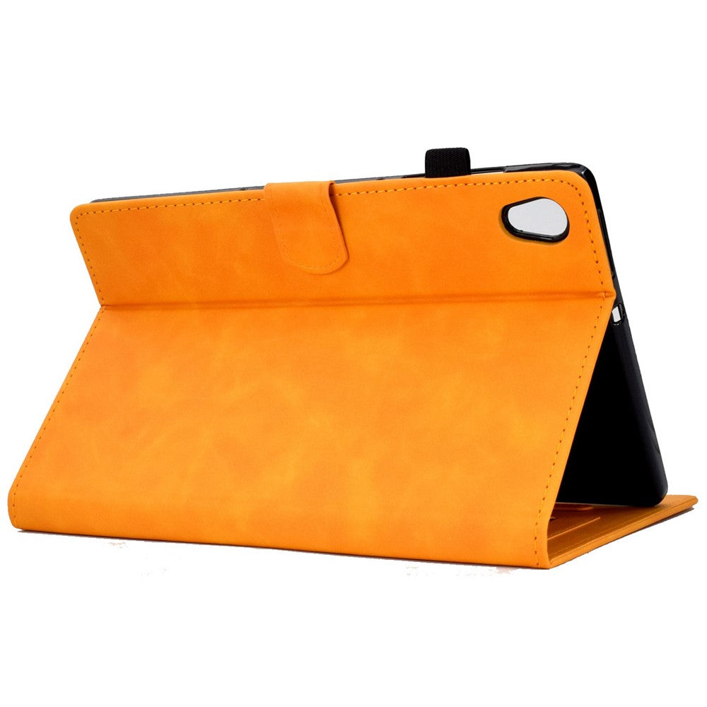 For Lenovo Tab M10 HD Gen 2 X306 10.1" PU Leather Folio Stand Case Pattern Imprinted Magnetic Clasp Smart Cover with Card Slots and Pen Holder - Orange