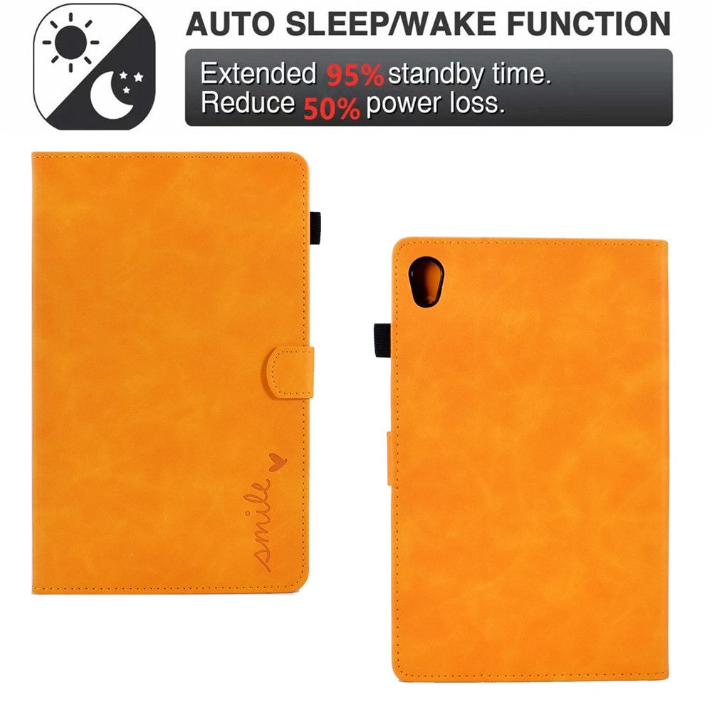 For Lenovo Tab M10 HD Gen 2 X306 10.1" PU Leather Folio Stand Case Pattern Imprinted Magnetic Clasp Smart Cover with Card Slots and Pen Holder - Orange