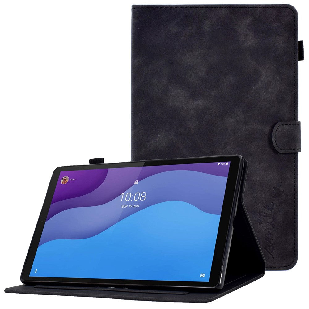 For Lenovo Tab M10 HD Gen 2 X306 10.1" PU Leather Folio Stand Case Pattern Imprinted Magnetic Clasp Smart Cover with Card Slots and Pen Holder - Black
