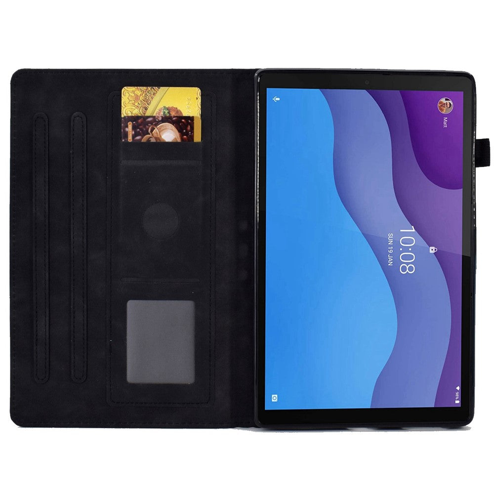 For Lenovo Tab M10 HD Gen 2 X306 10.1" PU Leather Folio Stand Case Pattern Imprinted Magnetic Clasp Smart Cover with Card Slots and Pen Holder - Black