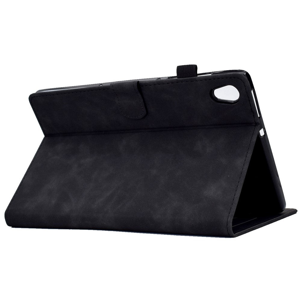 For Lenovo Tab M10 HD Gen 2 X306 10.1" PU Leather Folio Stand Case Pattern Imprinted Magnetic Clasp Smart Cover with Card Slots and Pen Holder - Black