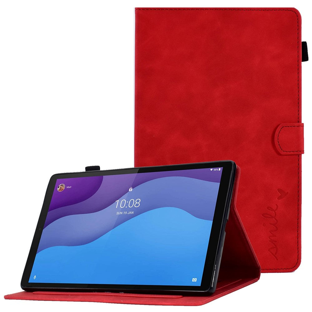 For Lenovo Tab M10 HD Gen 2 X306 10.1" PU Leather Folio Stand Case Pattern Imprinted Magnetic Clasp Smart Cover with Card Slots and Pen Holder - Red