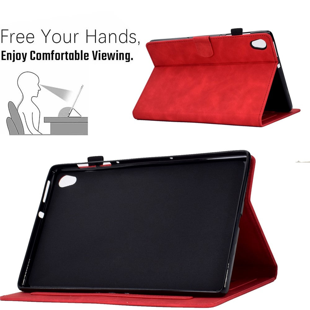 For Lenovo Tab M10 HD Gen 2 X306 10.1" PU Leather Folio Stand Case Pattern Imprinted Magnetic Clasp Smart Cover with Card Slots and Pen Holder - Red